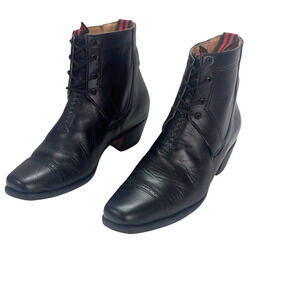 Custom Black Leather Victorian Style Lace-Up Cap Toe Ankle Boots Shoes Women's 9